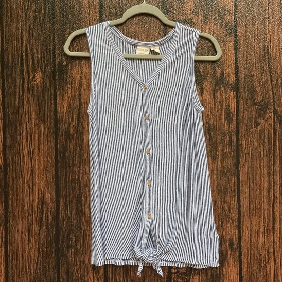 Rachel Zoe Linen Blue & White Stripe Tie Front Sleeveless Top Womens Size Large - Picture 8 of 13